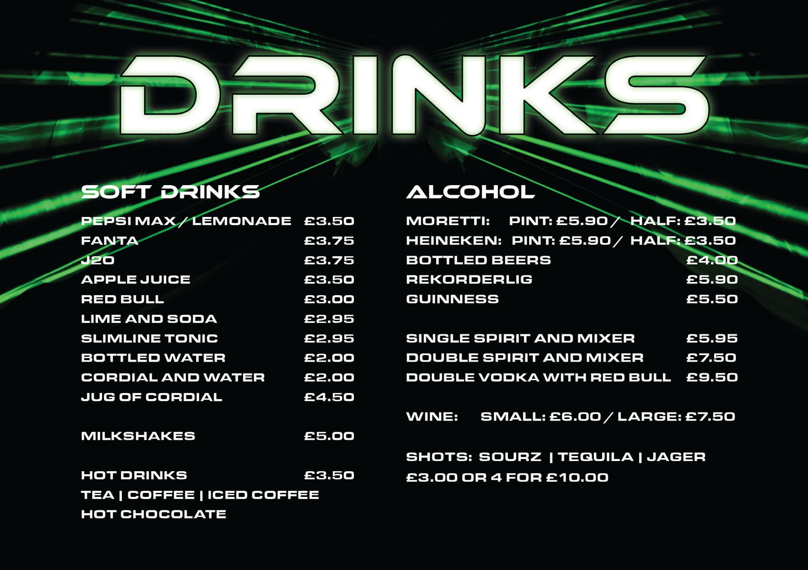 War Room drinks menu