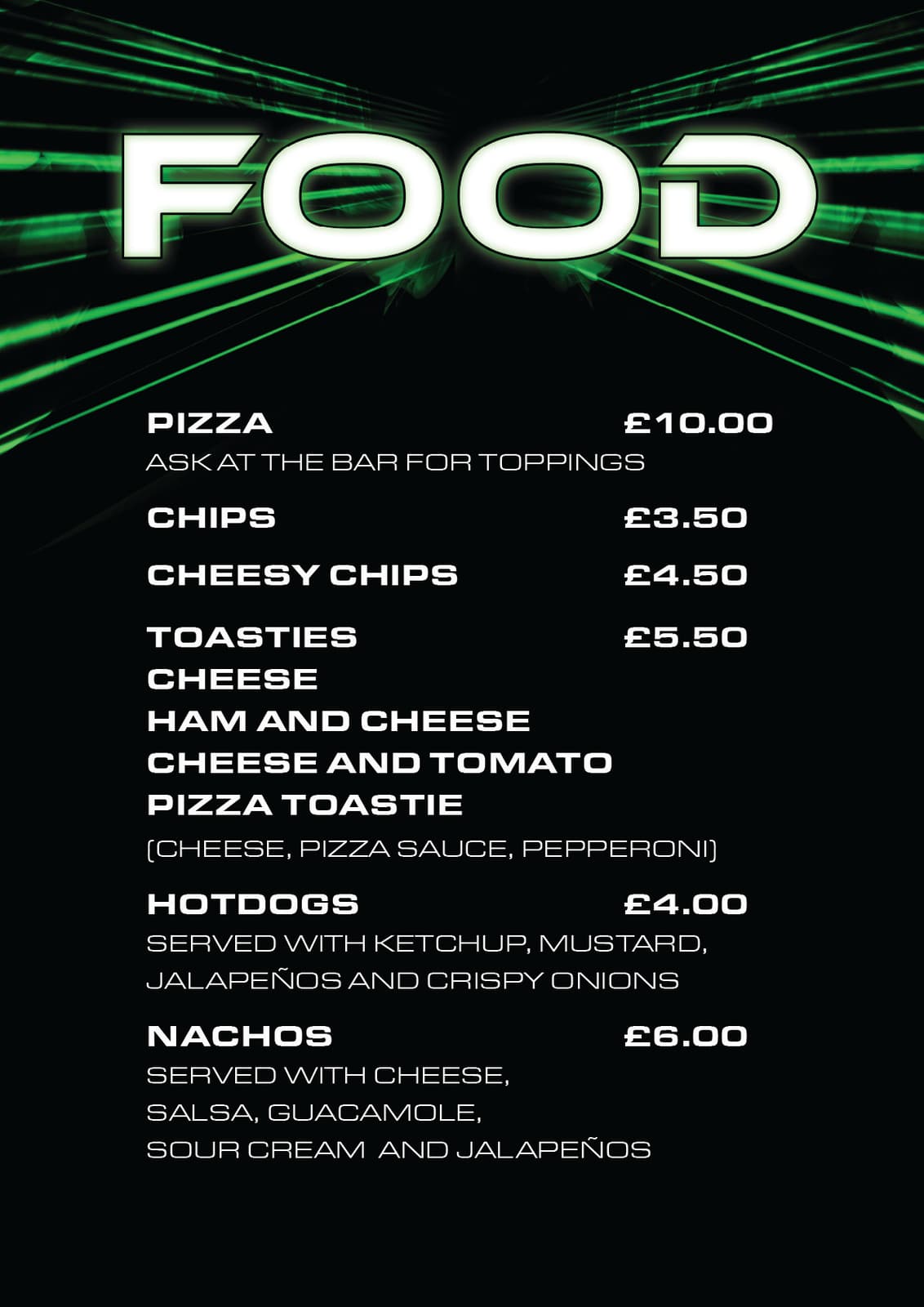 War Room food menu
